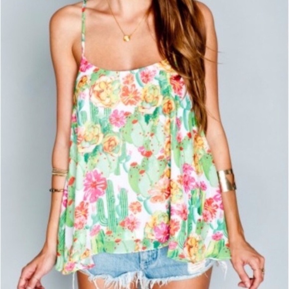 Show‎ Me Your MuMu Carson Top Cactus Cooler Print Boho Festival Tank Size L - Picture 1 of 5